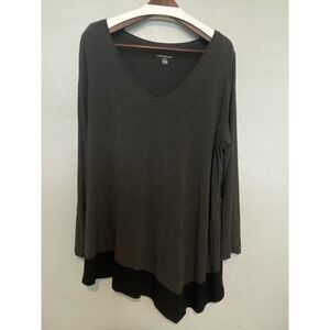 lane bryant long sleeve top Gray Black Flowing Boho Relaxed Shirt Sz 18 / 20